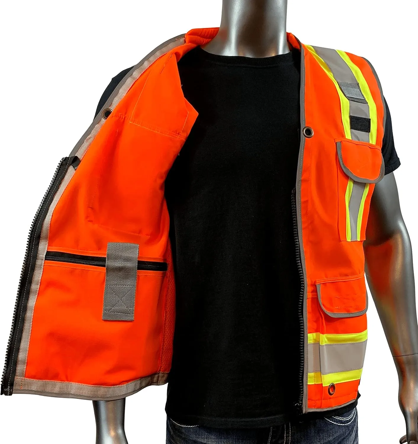 A Reflective Safety Vest For men Class 2 Heavy Woven Two Tone Engineer Hi Viz Safety Vest 3M Tape