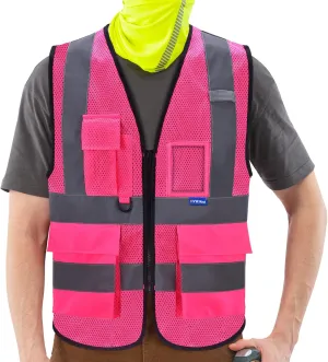 A-SAFETY 6XL 7XL 8XL Pink High Visibility Mesh Safety Reflective Vest Big and tall Hi Viz Work Vest for Men Women (Pink Mesh 6XL-8XL)