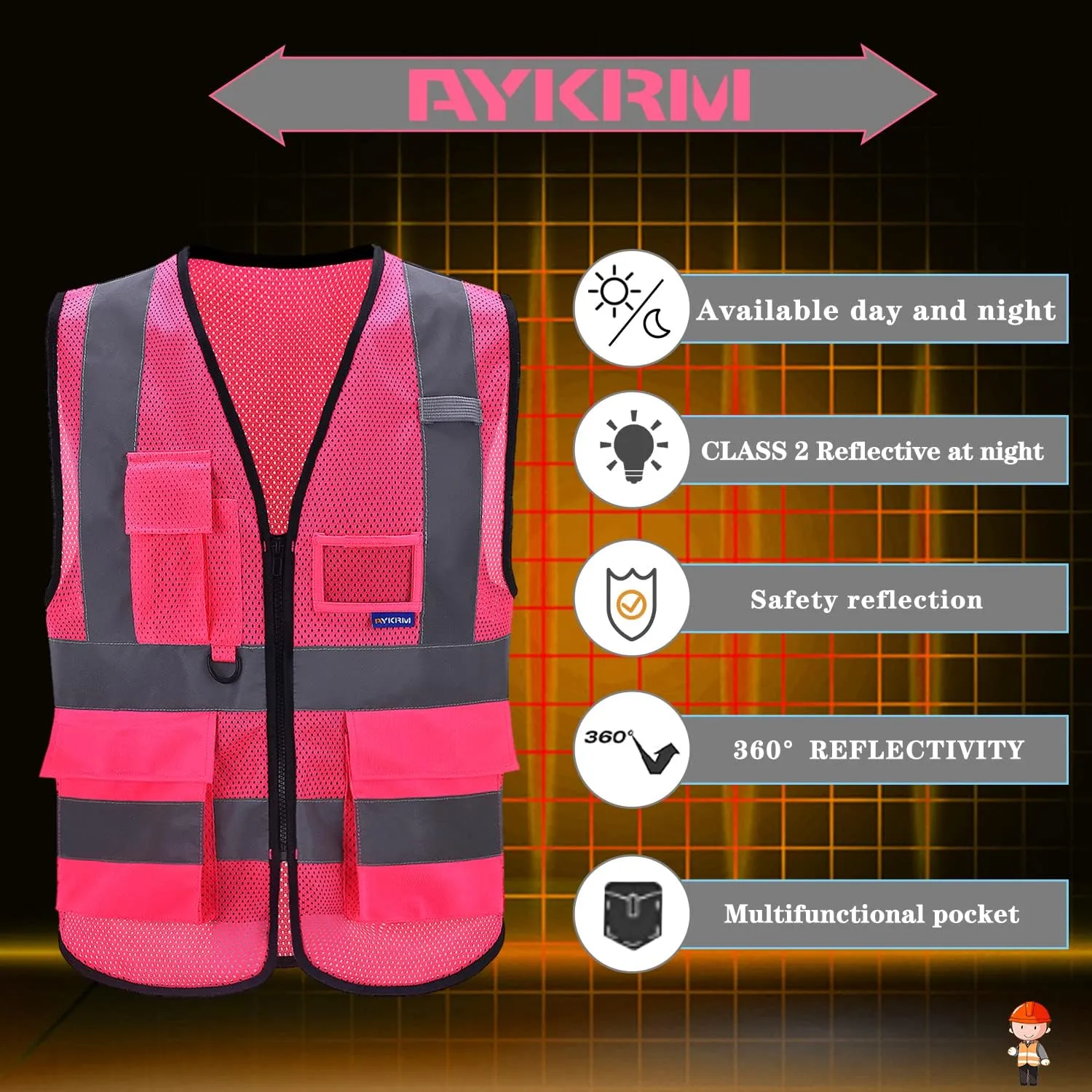 A-SAFETY 6XL 7XL 8XL Pink High Visibility Mesh Safety Reflective Vest Big and tall Hi Viz Work Vest for Men Women (Pink Mesh 6XL-8XL)