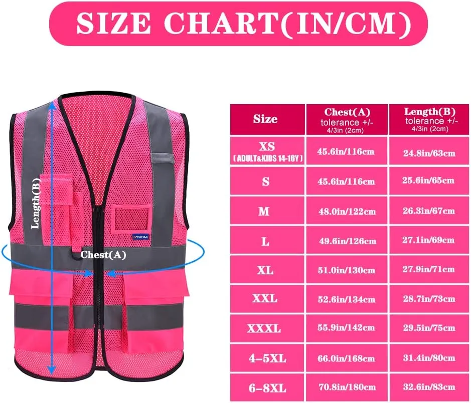 A-SAFETY 6XL 7XL 8XL Pink High Visibility Mesh Safety Reflective Vest Big and tall Hi Viz Work Vest for Men Women (Pink Mesh 6XL-8XL)
