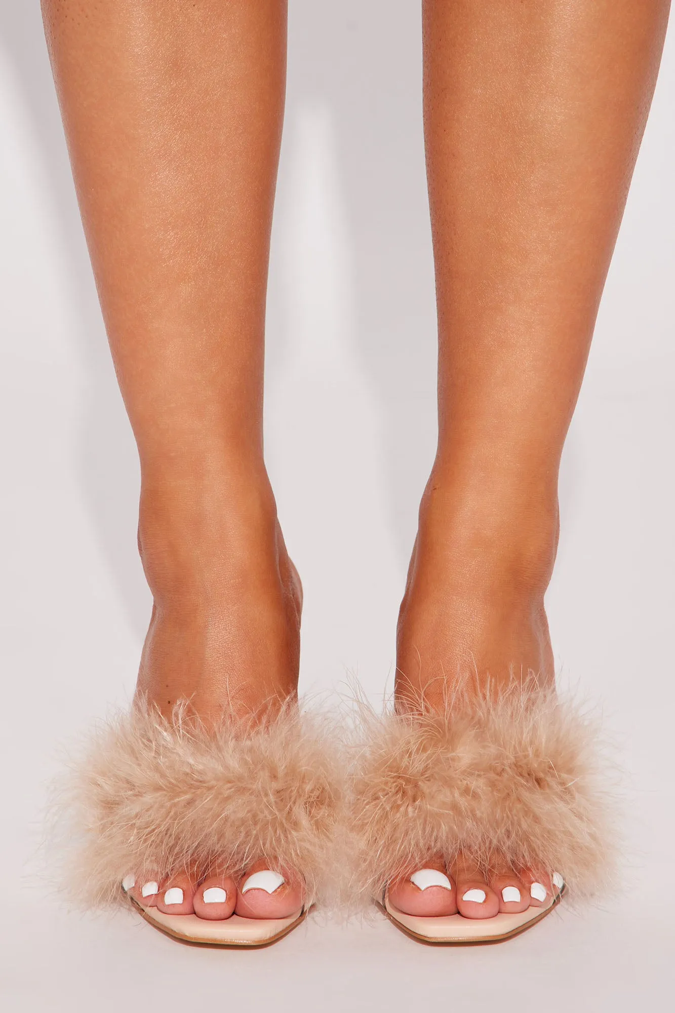 Ariella Feather Heeled Mules - Nude