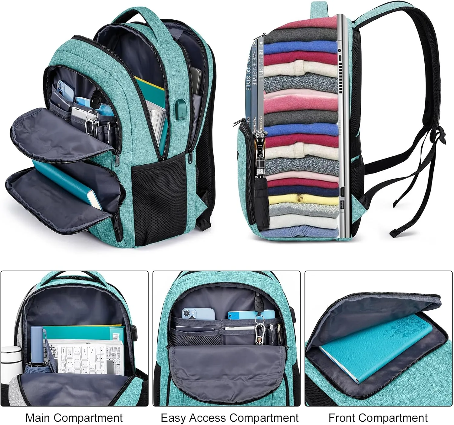 Backpack for Men and Women, Backpack for School Teen Boys, Business Travel Water Resistant Sturdy 15.6 Inch Laptops Back Pack with USB Charging Port, College School Computer Bag Gift