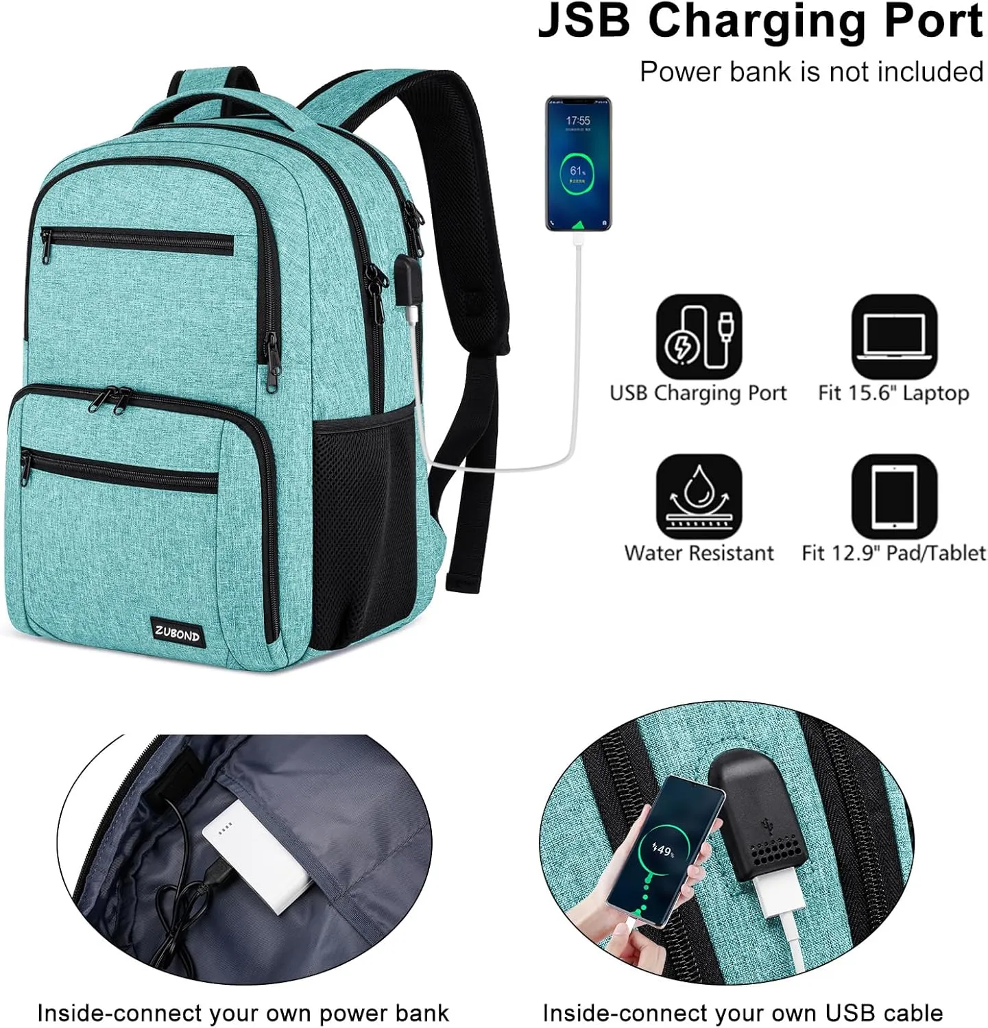 Backpack for Men and Women, Backpack for School Teen Boys, Business Travel Water Resistant Sturdy 15.6 Inch Laptops Back Pack with USB Charging Port, College School Computer Bag Gift