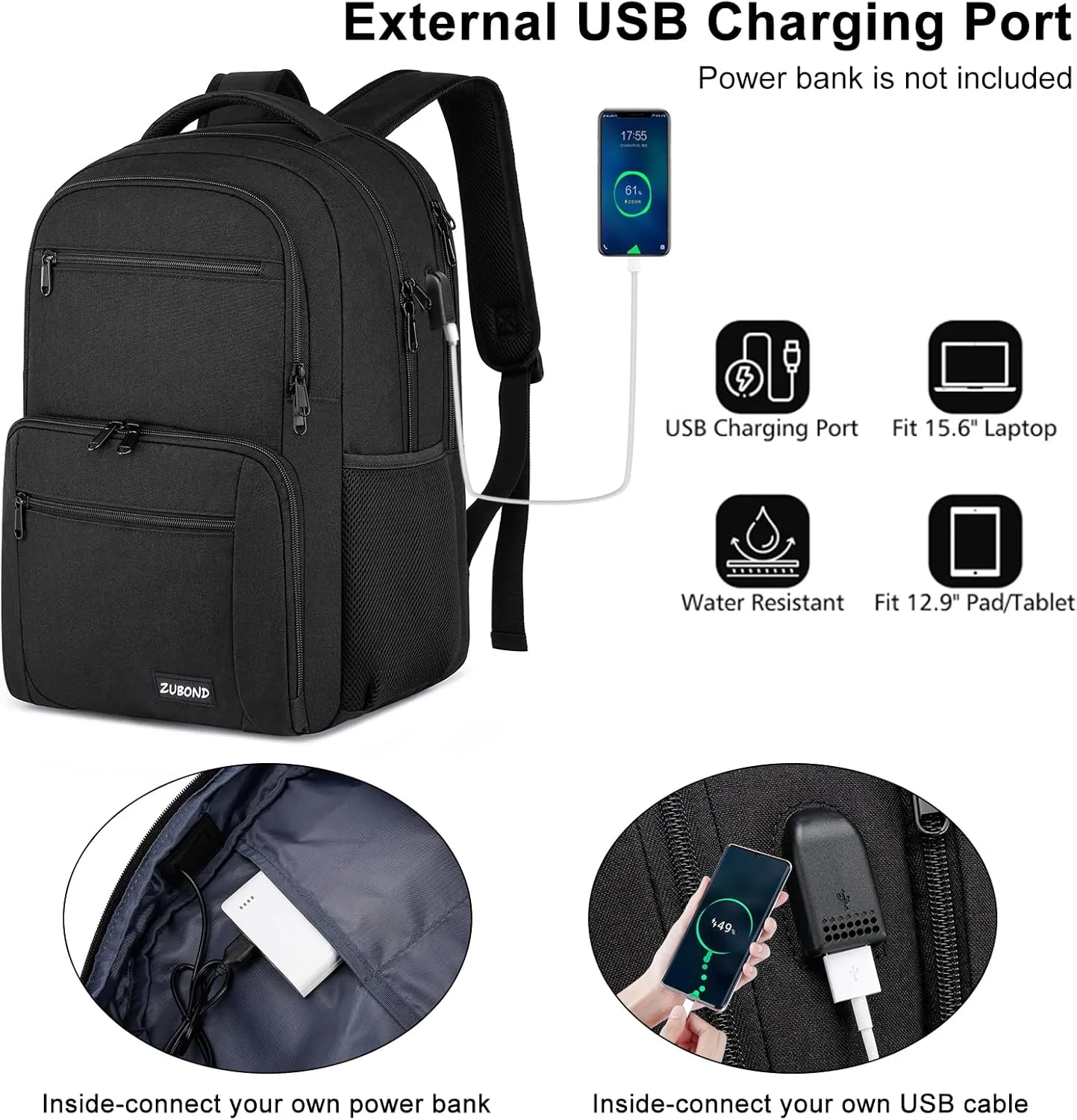 Backpack for Men and Women, Backpack for School Teen Boys, Business Travel Water Resistant Sturdy 17.3 Inch Laptops Back Pack with USB Charging Port, College School Computer Bag Gift