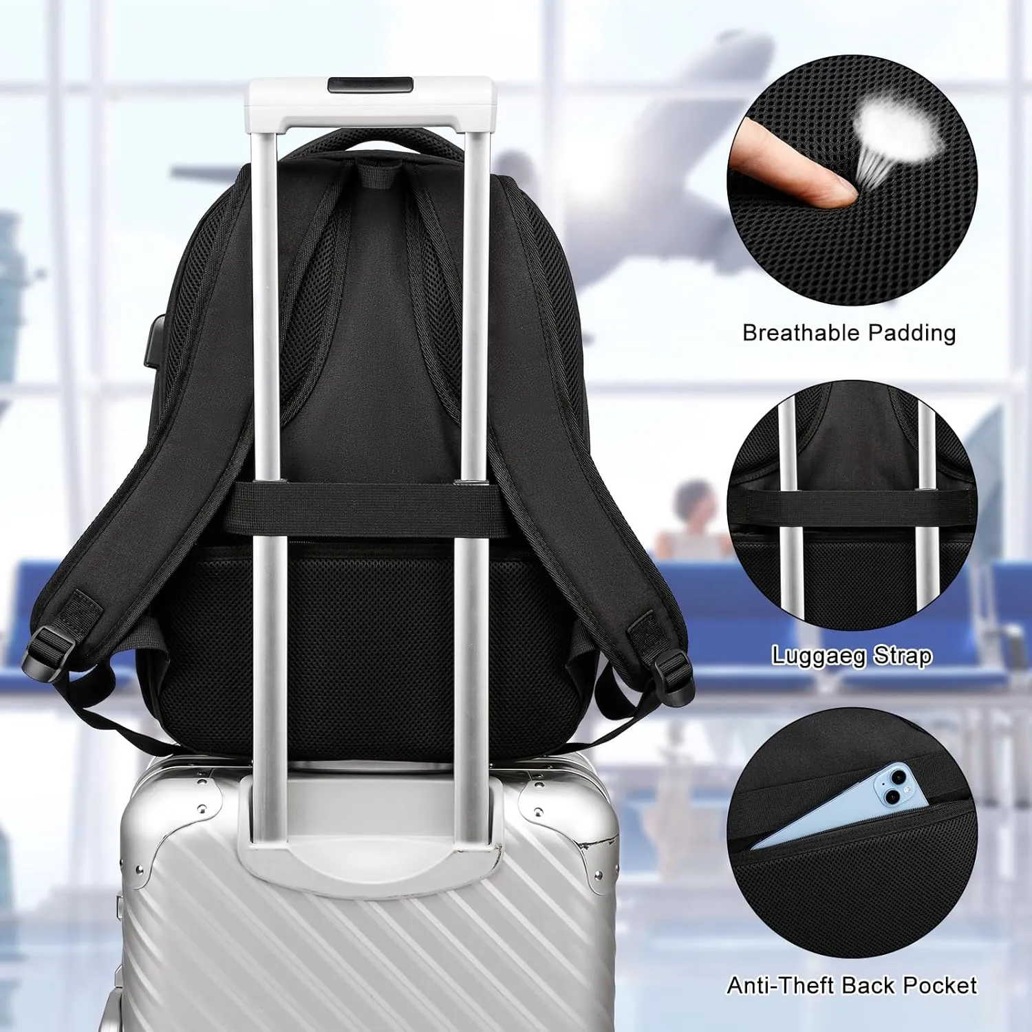 Backpack for Men and Women, Backpack for School Teen Boys, Business Travel Water Resistant Sturdy 17.3 Inch Laptops Back Pack with USB Charging Port, College School Computer Bag Gift