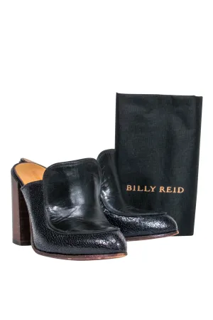 Billy Reid - Black Embossed Mule Pumps w/ Wooden Heel Sz 6.5