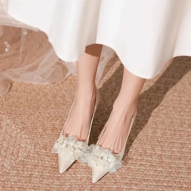 binfenxie  -  Sharp Pointed Thin Heeled Women Pumps Fashion High Heels Satin Silk Dress Pumps Lady Wedding Bridal Scarpin Catwalk Shoes