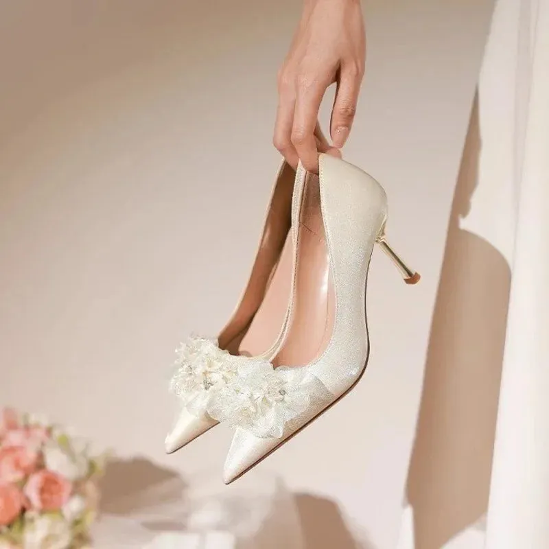 binfenxie  -  Sharp Pointed Thin Heeled Women Pumps Fashion High Heels Satin Silk Dress Pumps Lady Wedding Bridal Scarpin Catwalk Shoes