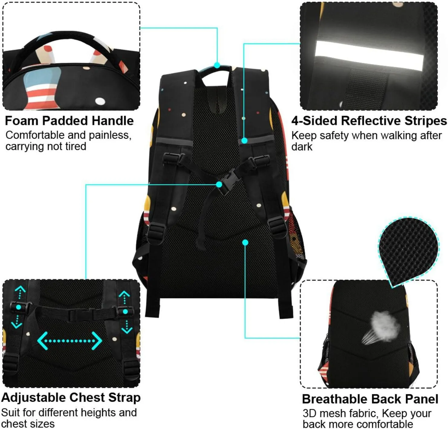 Bowling School Backpack for Boys Girls Elementary School Bag Daypack,13L