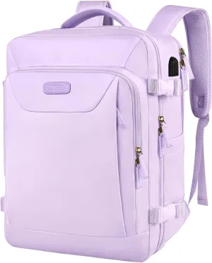 Carry on Backpack, 40L Flight Approved Large Travel Laptop Backpack with USB Charge Port, 17 Inch Water Resistant Luggage Computer Daypack College Weekender Overnight Bag for Men & Women, purple 