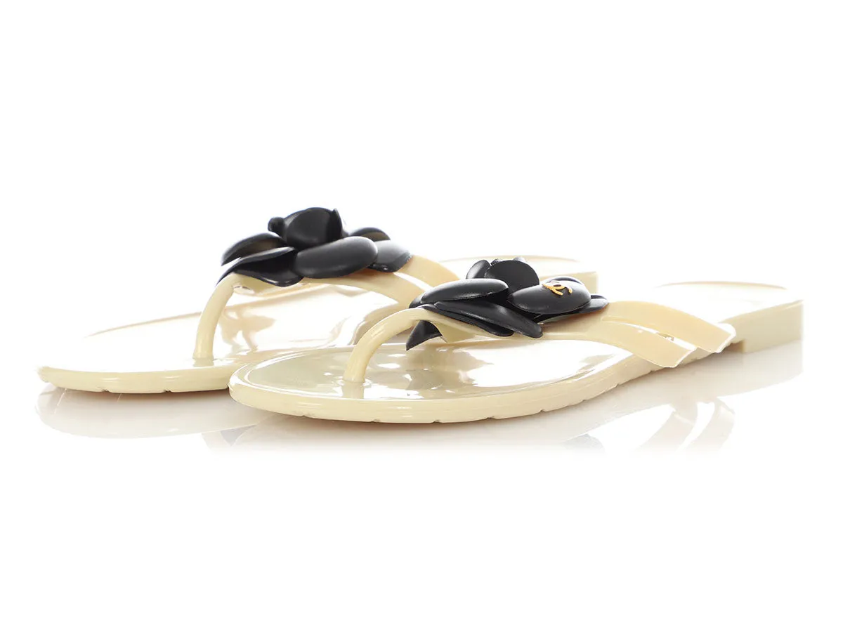 Chanel Cream Jelly Camellia Flower Thong Sandals