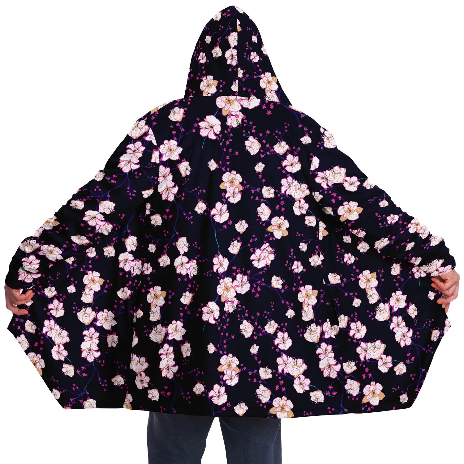 Cherry Blossom Cloak Microfleece Cloak - Black or White Lining