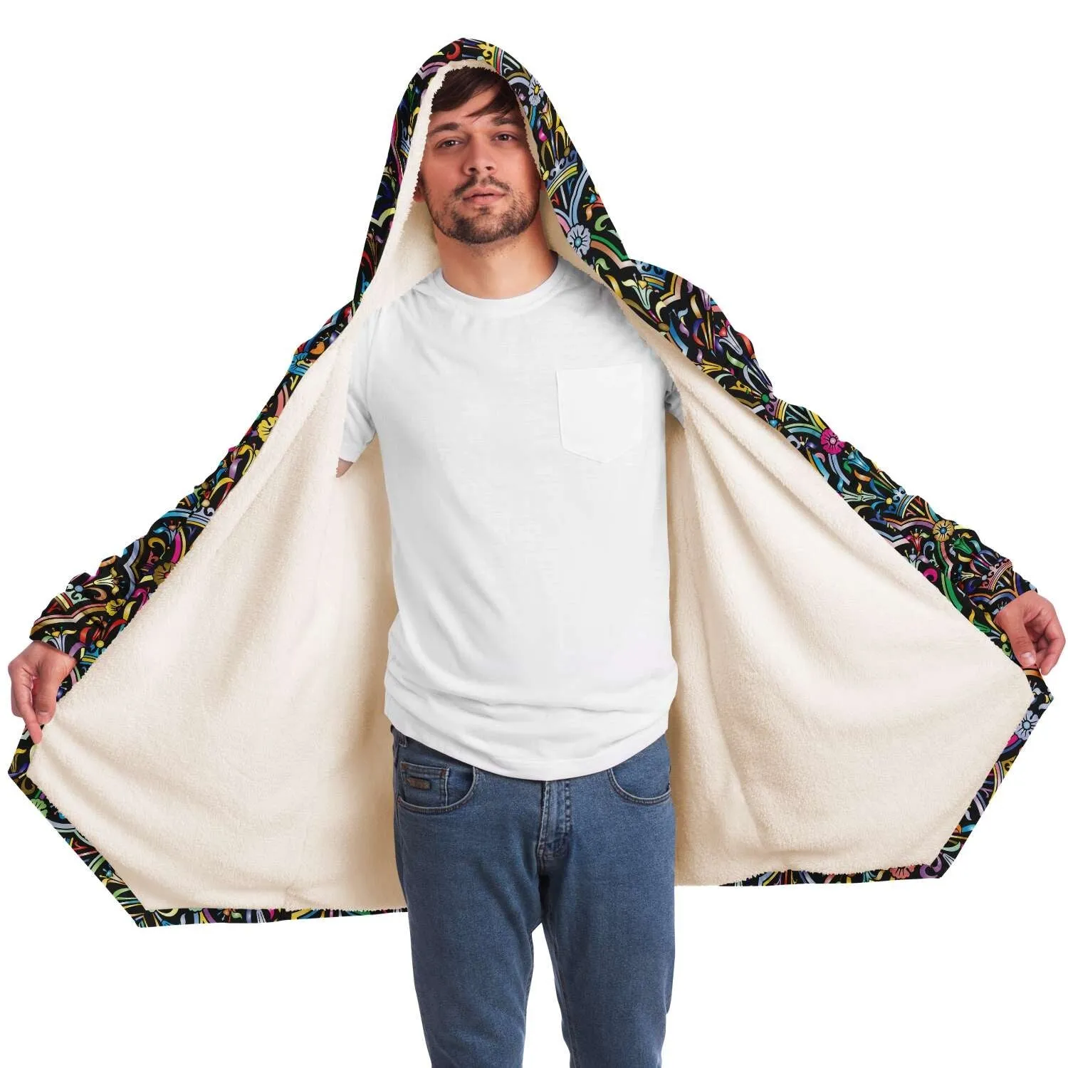 Colorful Glass Windows Cloak -Black or White Fleece