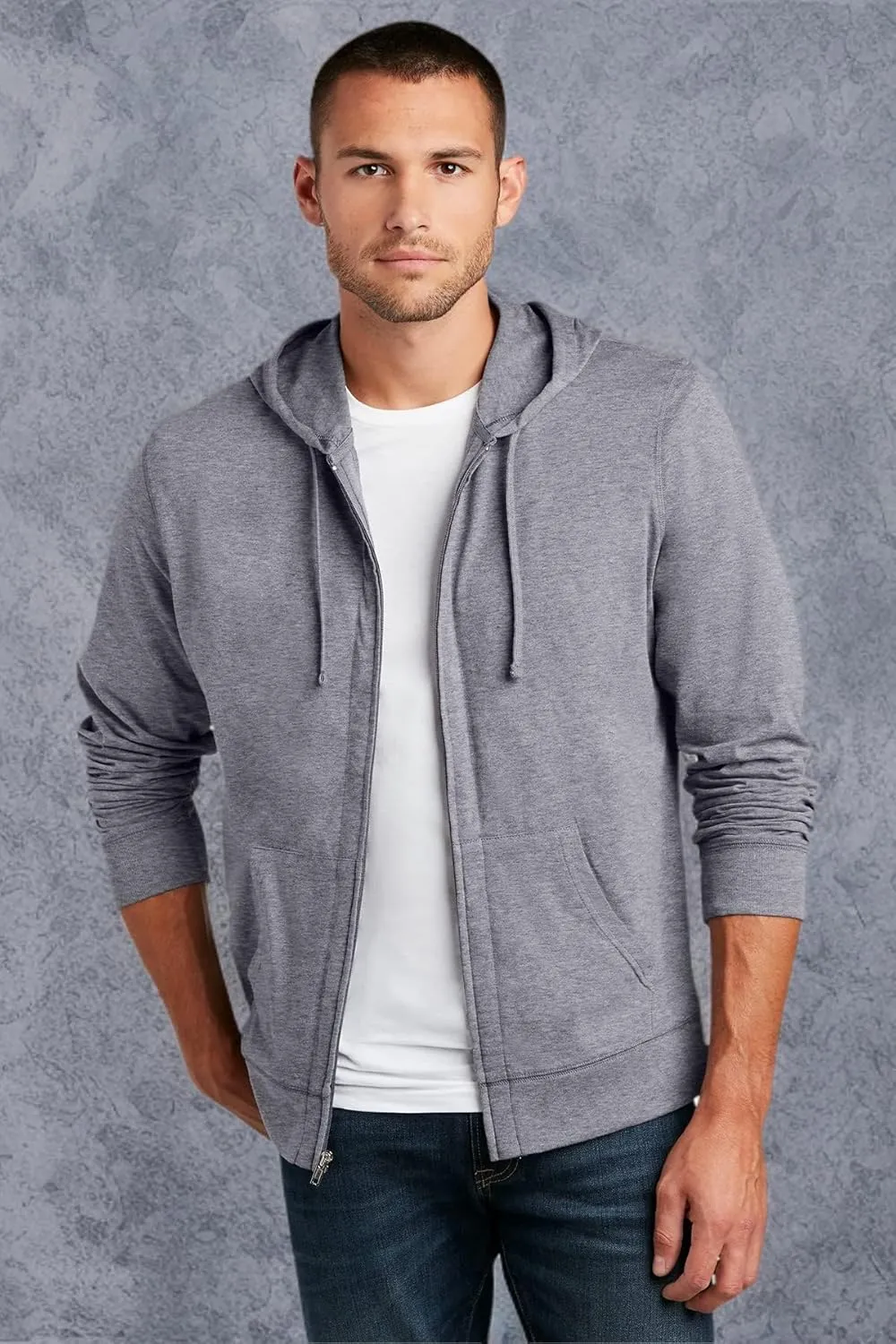 District Men's Young Lightweight Jersey Full Zip Hoodie