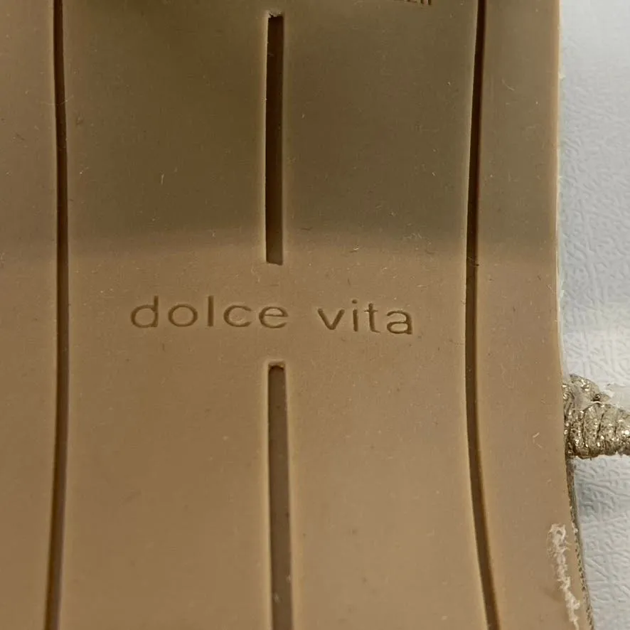 DOLCE VITA Women's Light Gold Metallic Peyton Square-Toe Block-Heel Sandal SZ9.5