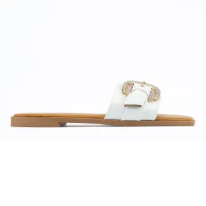 Dubai - Women's Embellished Slip-On Sandals, Stylish Hardware Details, Lightweight Summer Footwear, Perfect for Casual or Dressy Outings