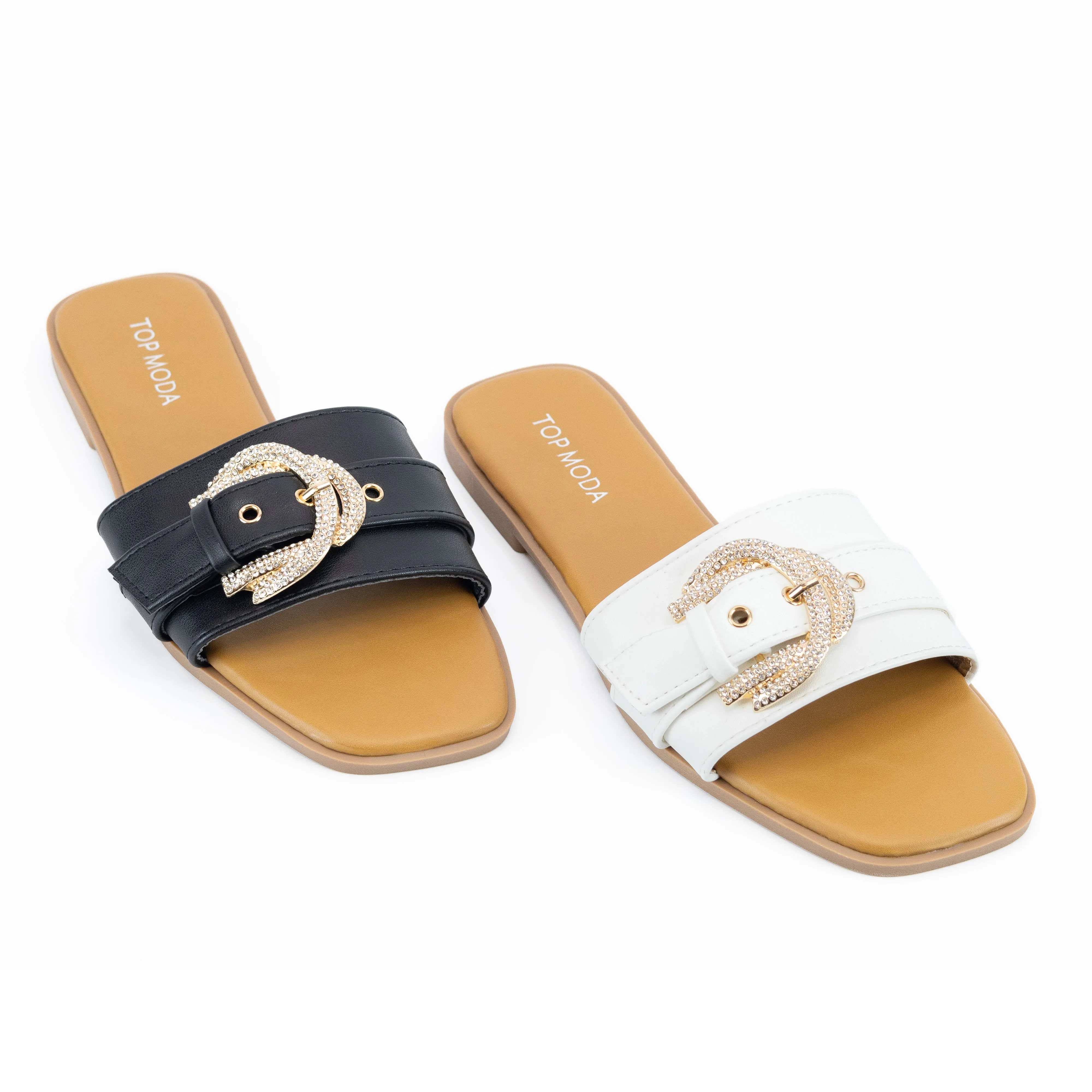 Dubai - Women's Embellished Slip-On Sandals, Stylish Hardware Details, Lightweight Summer Footwear, Perfect for Casual or Dressy Outings