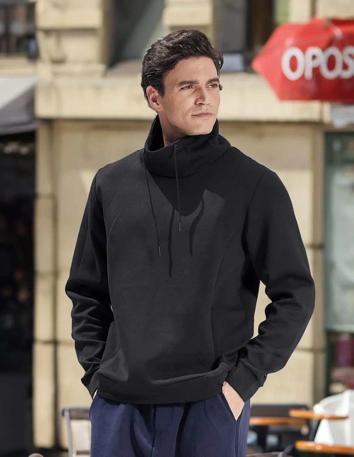 fit space Athleisure Zip Hoodie & Turtleneck Sweatshirt for Men,Scuba Neck Pullover with Zipper Pockets