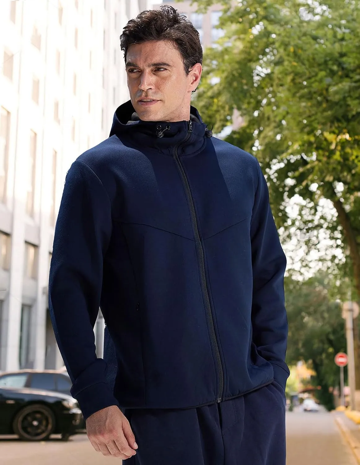 fit space Athleisure Zip Hoodie & Turtleneck Sweatshirt for Men,Scuba Neck Pullover with Zipper Pockets