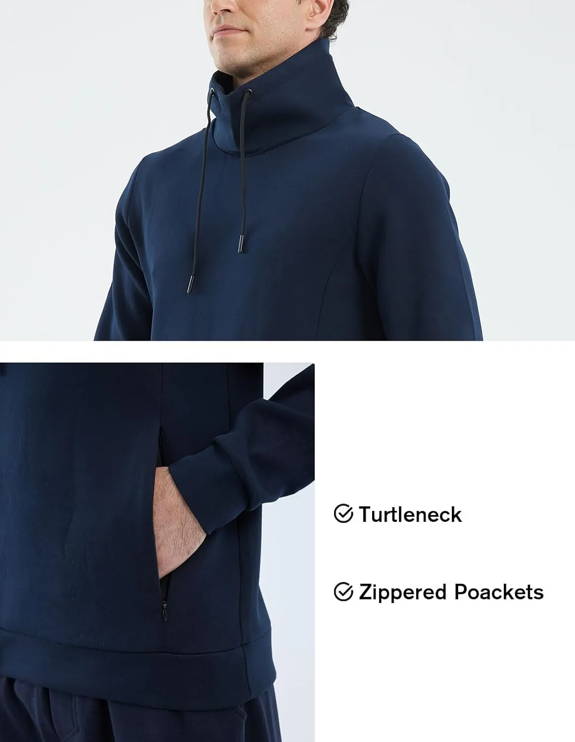 fit space Athleisure Zip Hoodie & Turtleneck Sweatshirt for Men,Scuba Neck Pullover with Zipper Pockets