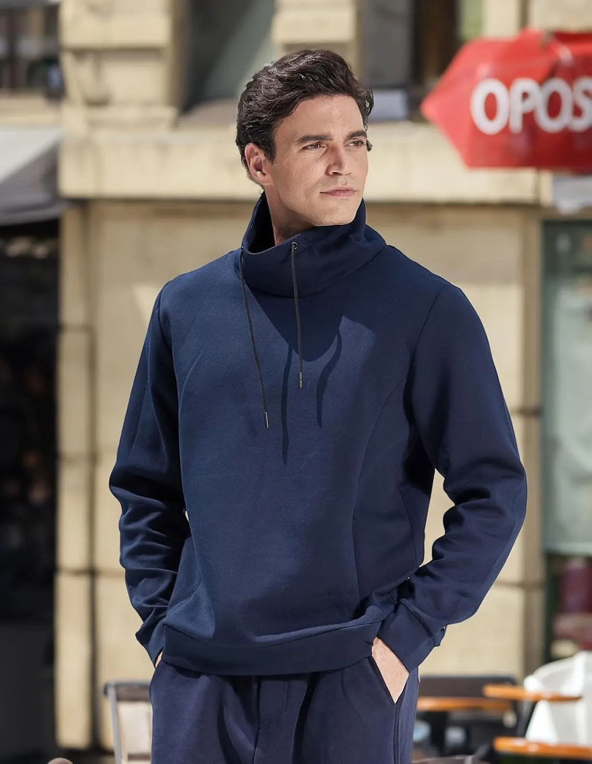 fit space Athleisure Zip Hoodie & Turtleneck Sweatshirt for Men,Scuba Neck Pullover with Zipper Pockets
