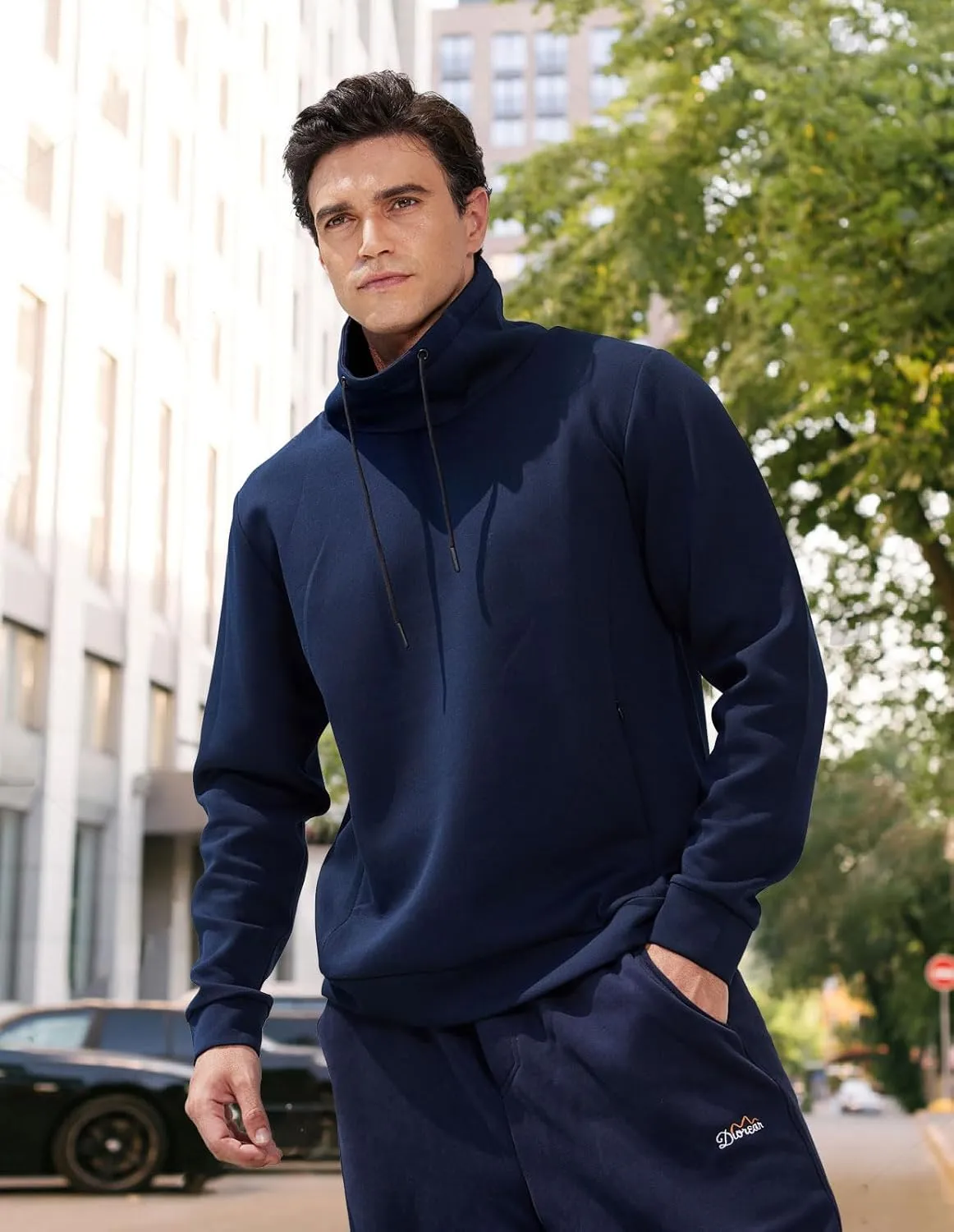 fit space Athleisure Zip Hoodie & Turtleneck Sweatshirt for Men,Scuba Neck Pullover with Zipper Pockets