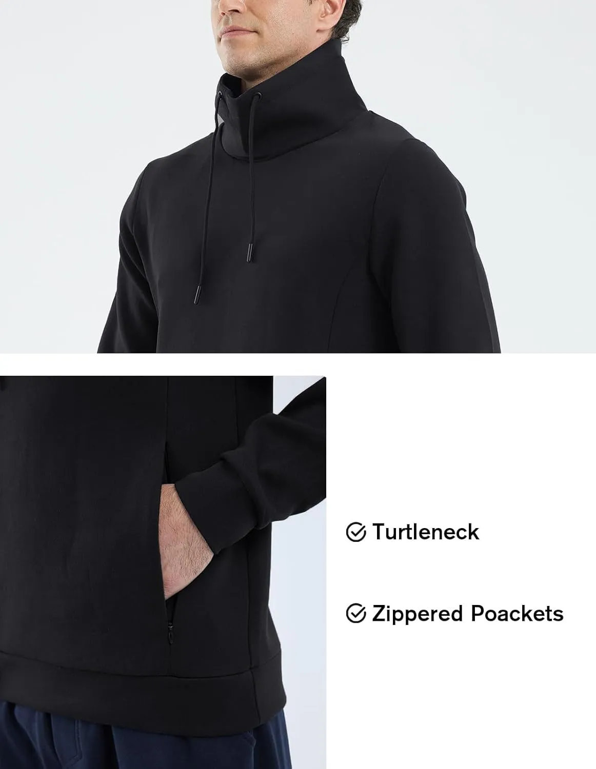 fit space Athleisure Zip Hoodie & Turtleneck Sweatshirt for Men,Scuba Neck Pullover with Zipper Pockets