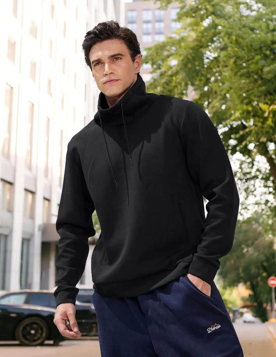 fit space Athleisure Zip Hoodie & Turtleneck Sweatshirt for Men,Scuba Neck Pullover with Zipper Pockets