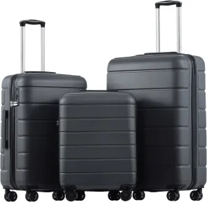 FORESEE 3 Piece Luggage Set, ABS Lightweight Carry on Suitcase Sets with Spinner Wheels, & TSA Lock, Hard Shell Luggage Sets for Travel Business 20/24/28 inch, Deep Gray