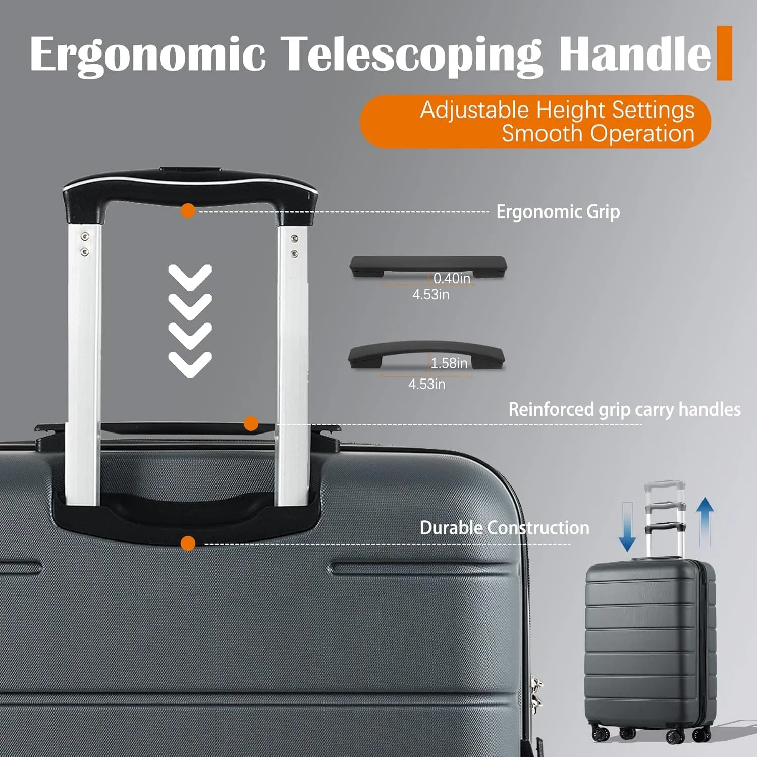 FORESEE 3 Piece Luggage Set, ABS Lightweight Carry on Suitcase Sets with Spinner Wheels, & TSA Lock, Hard Shell Luggage Sets for Travel Business 20/24/28 inch, Deep Gray