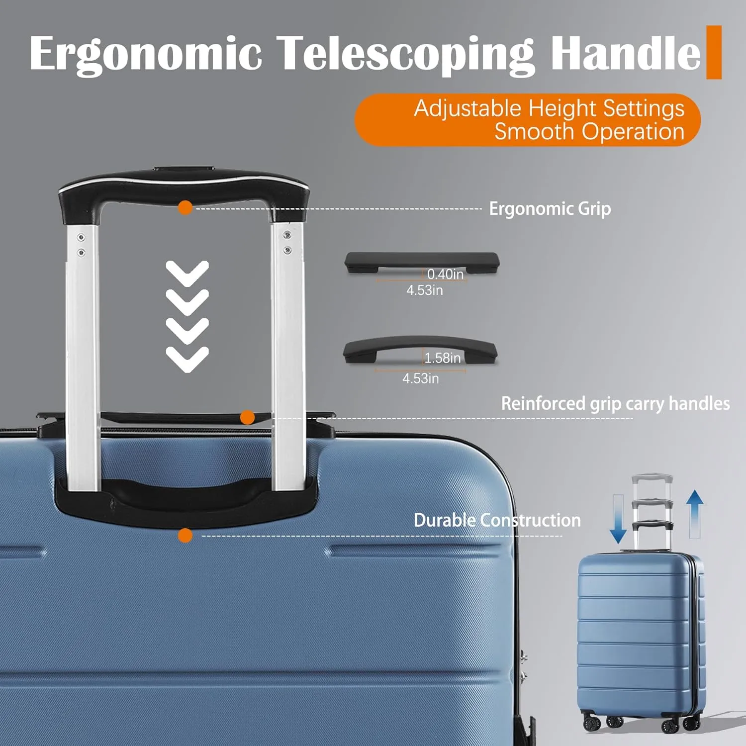 FORESEE 3 Piece Luggage Set, ABS Lightweight Carry on Suitcase Sets with Spinner Wheels, & TSA Lock, Hard Shell Luggage Sets for Travel Business 20/24/28 inch, Navy Blue