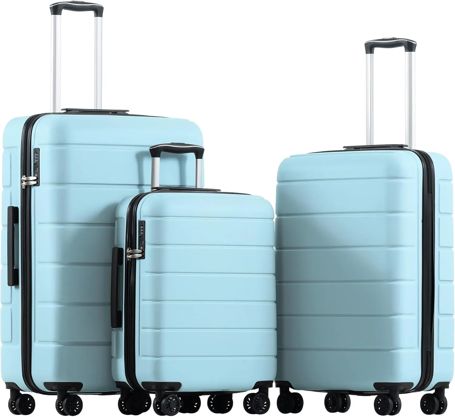 FORESEE 3 Piece Luggage Set, ABS Lightweight Carry on Suitcase Sets with Spinner Wheels, & TSA Lock, Hard Shell Luggage Sets for Travel Business 20/24/28 inch, Sky Blue