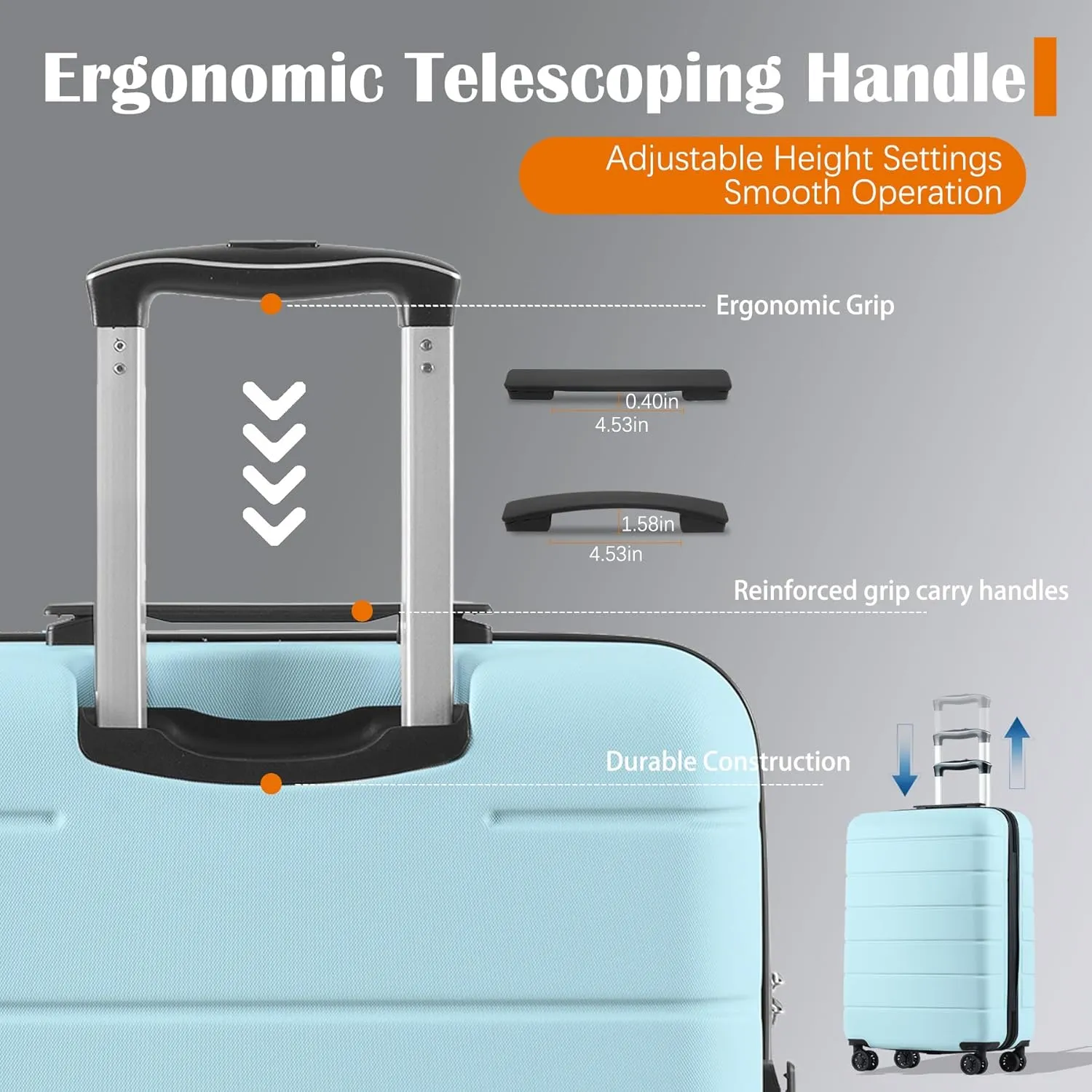 FORESEE 3 Piece Luggage Set, ABS Lightweight Carry on Suitcase Sets with Spinner Wheels, & TSA Lock, Hard Shell Luggage Sets for Travel Business 20/24/28 inch, Sky Blue