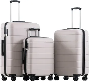 FORESEE 3 Piece Luggage Set, ABS Lightweight Carry on Suitcase Sets with Spinner Wheels, & TSA Lock, Hard Shell Luggage Sets for Travel Business 20/24/28 inch, White