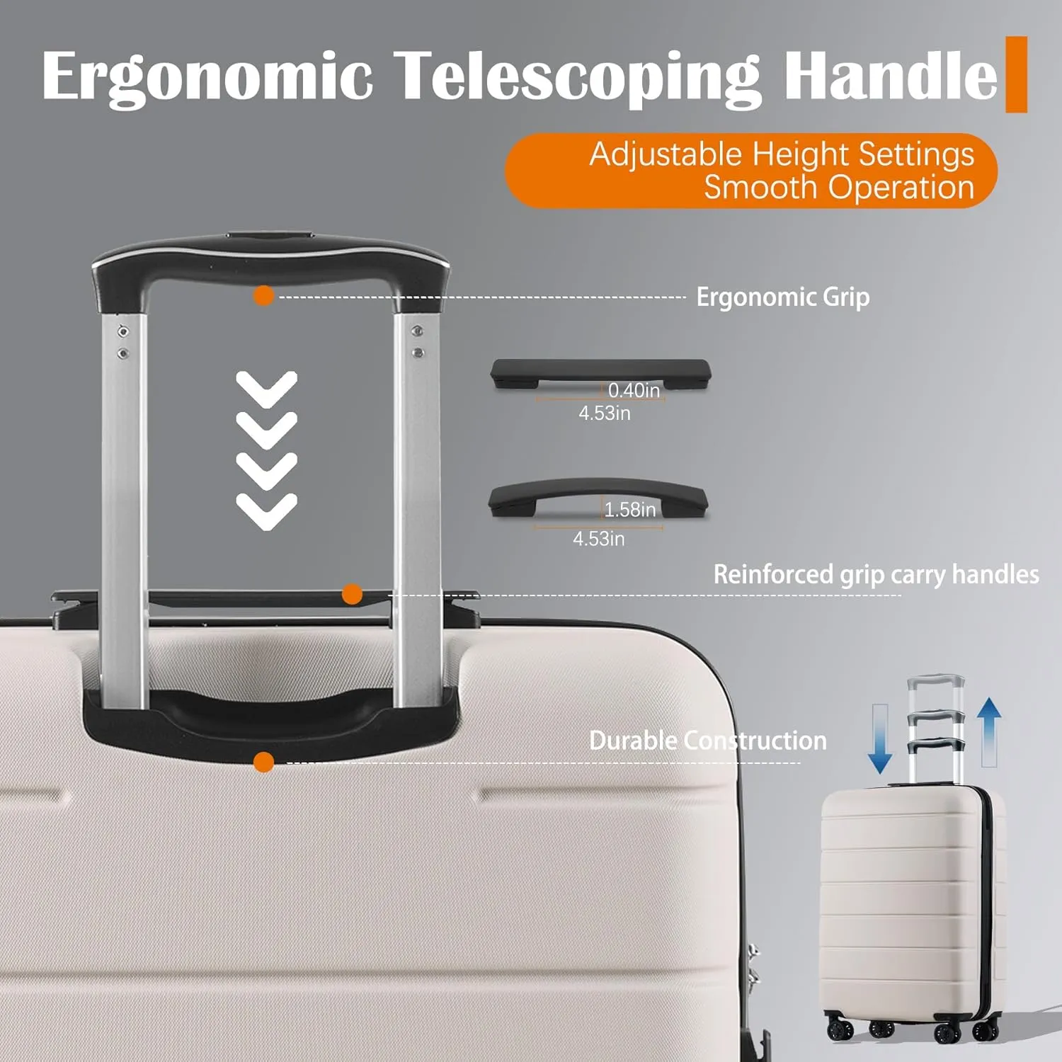 FORESEE 3 Piece Luggage Set, ABS Lightweight Carry on Suitcase Sets with Spinner Wheels, & TSA Lock, Hard Shell Luggage Sets for Travel Business 20/24/28 inch, White