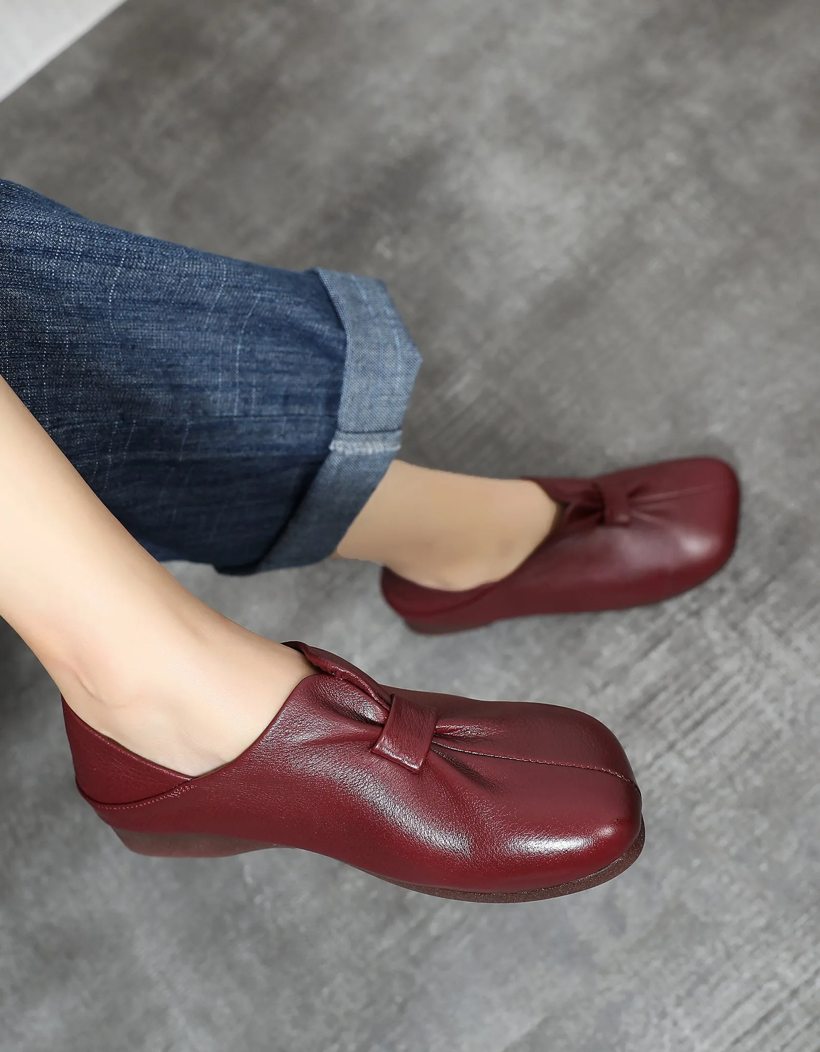 Front Folding Soft Leather Flat Shoes 35-43