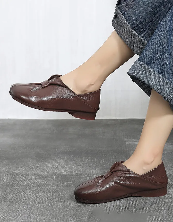 Front Folding Soft Leather Flat Shoes 35-43