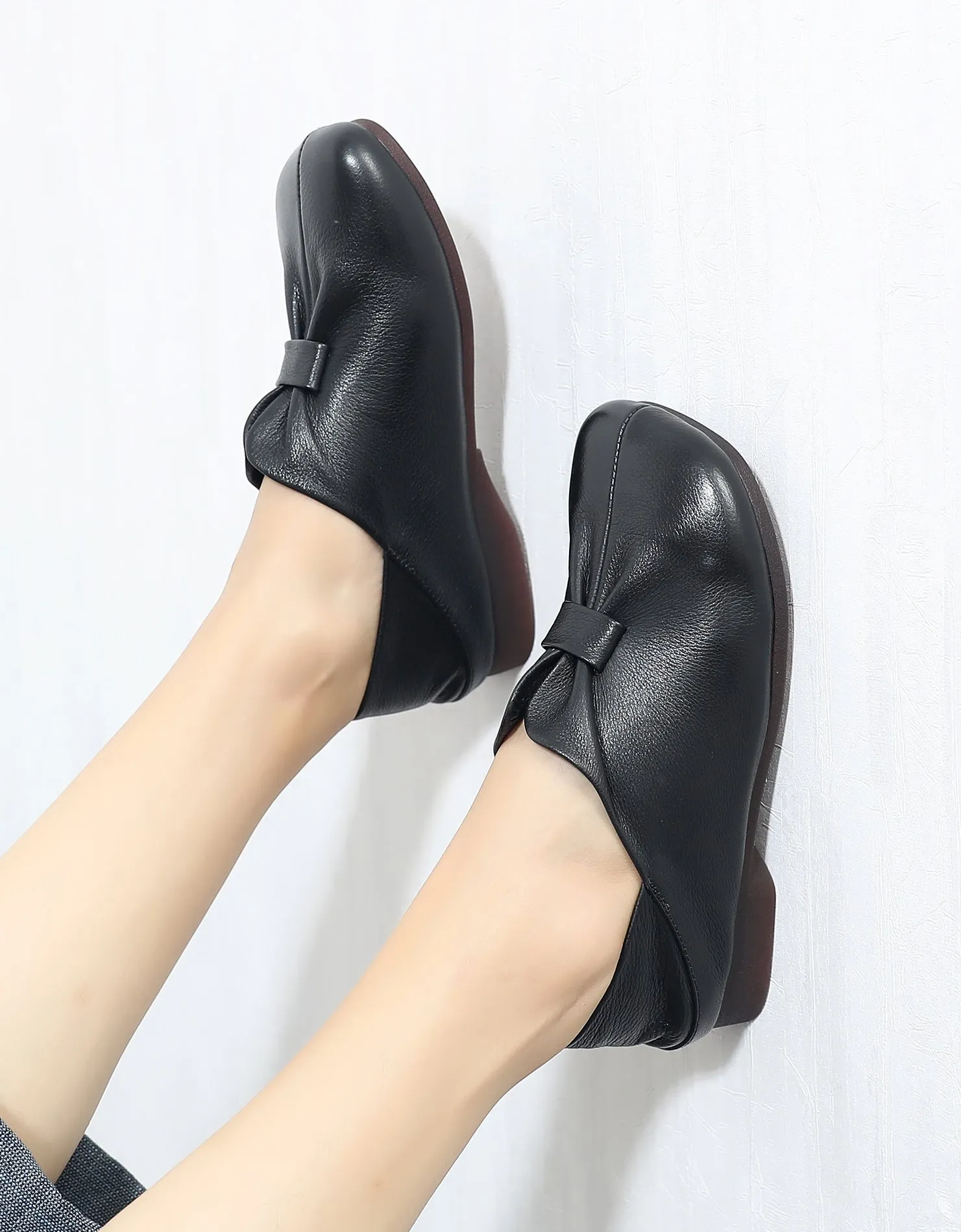 Front Folding Soft Leather Flat Shoes 35-43