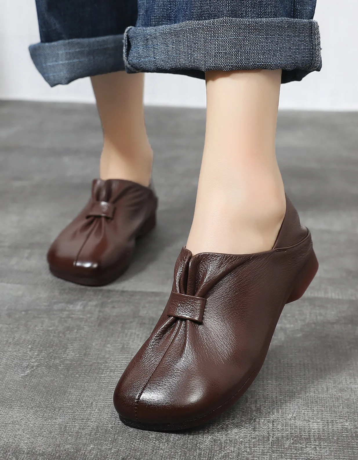 Front Folding Soft Leather Flat Shoes 35-43