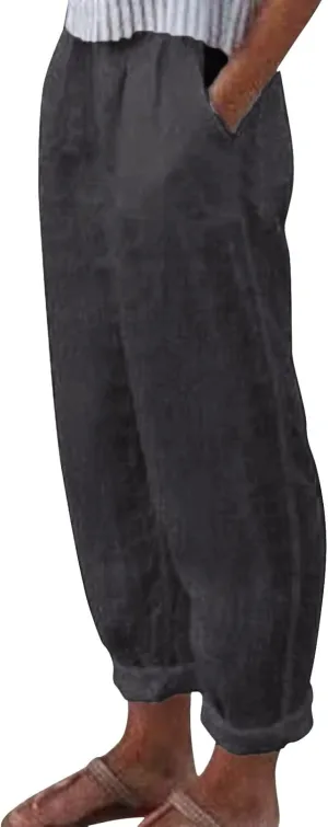 GOKKILRW Womens Tapered Pants Cotton Linen Harem Pants with Pockets High Waisted Summer Casual Loose Baggy Yoga Trousers