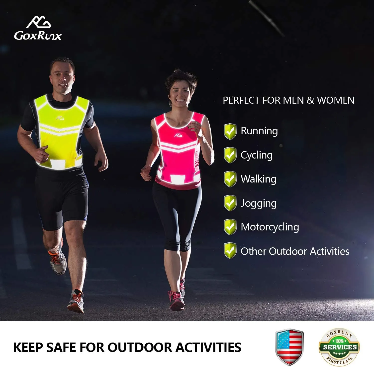 GoxRunx Reflective Running Vest Gear Cycling Motorcycle Reflective Vest,High Visibility Night Running Safety Vest