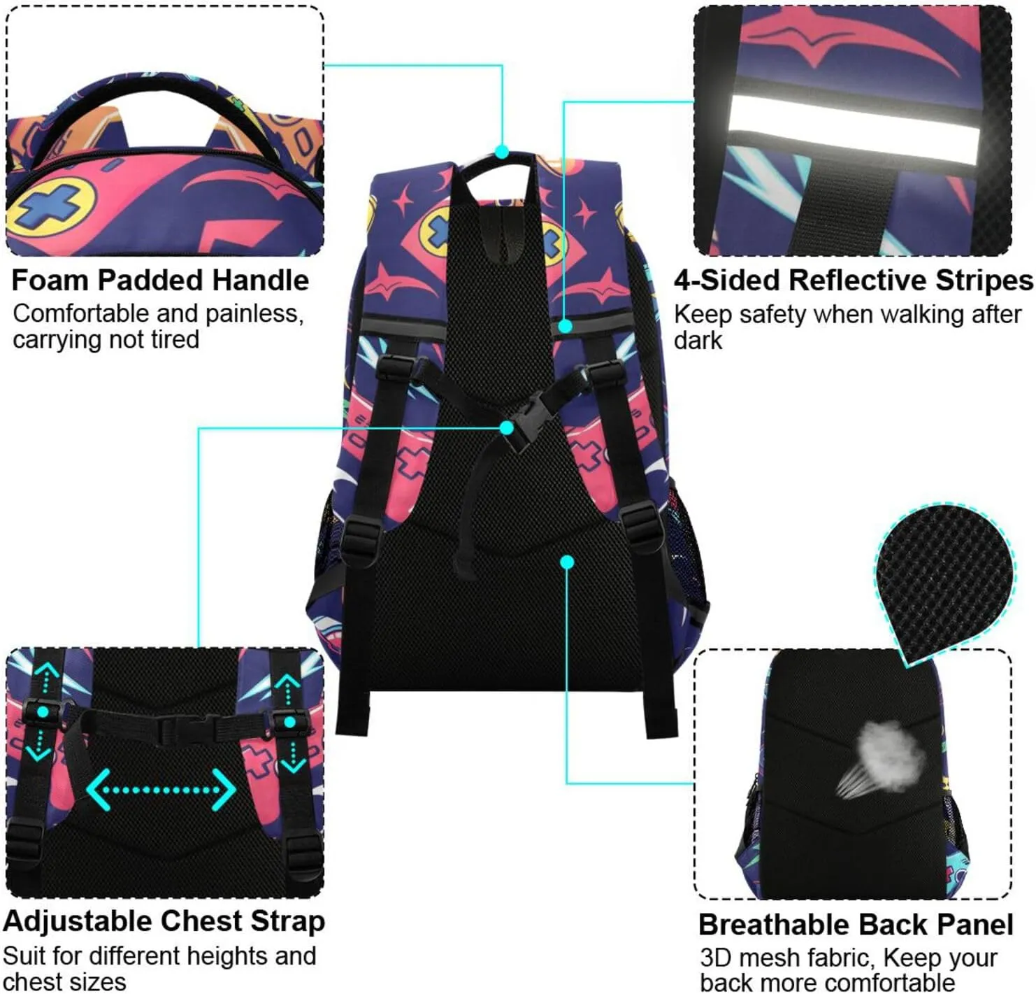 Handle Game School Backpack for Boys Girls Elementary School Bag Daypack,13L