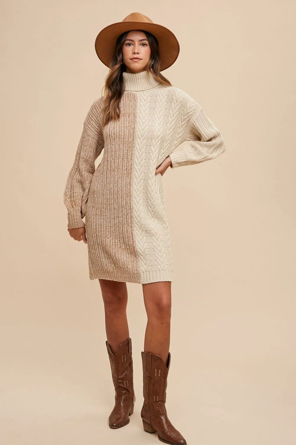 Hazel Blues® |  Annie Wear Color Block Turtleneck Sweater Dress