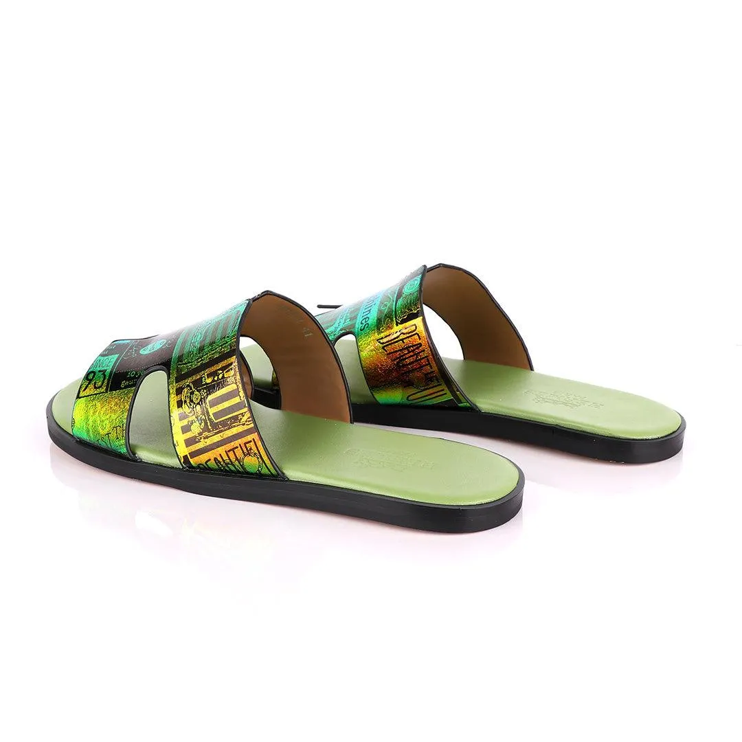 Hermes Paris Chameleon Green Design Leather Slippers