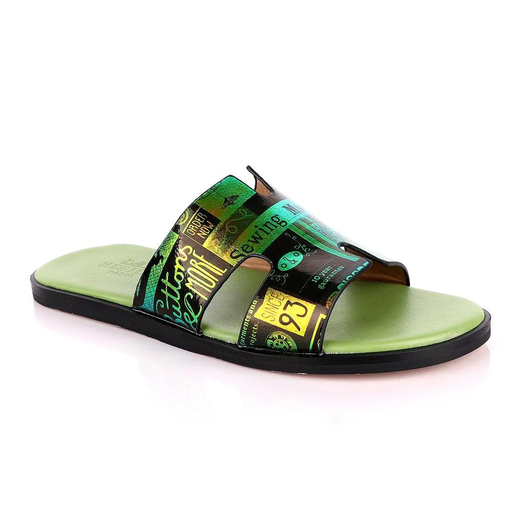 Hermes Paris Chameleon Green Design Leather Slippers