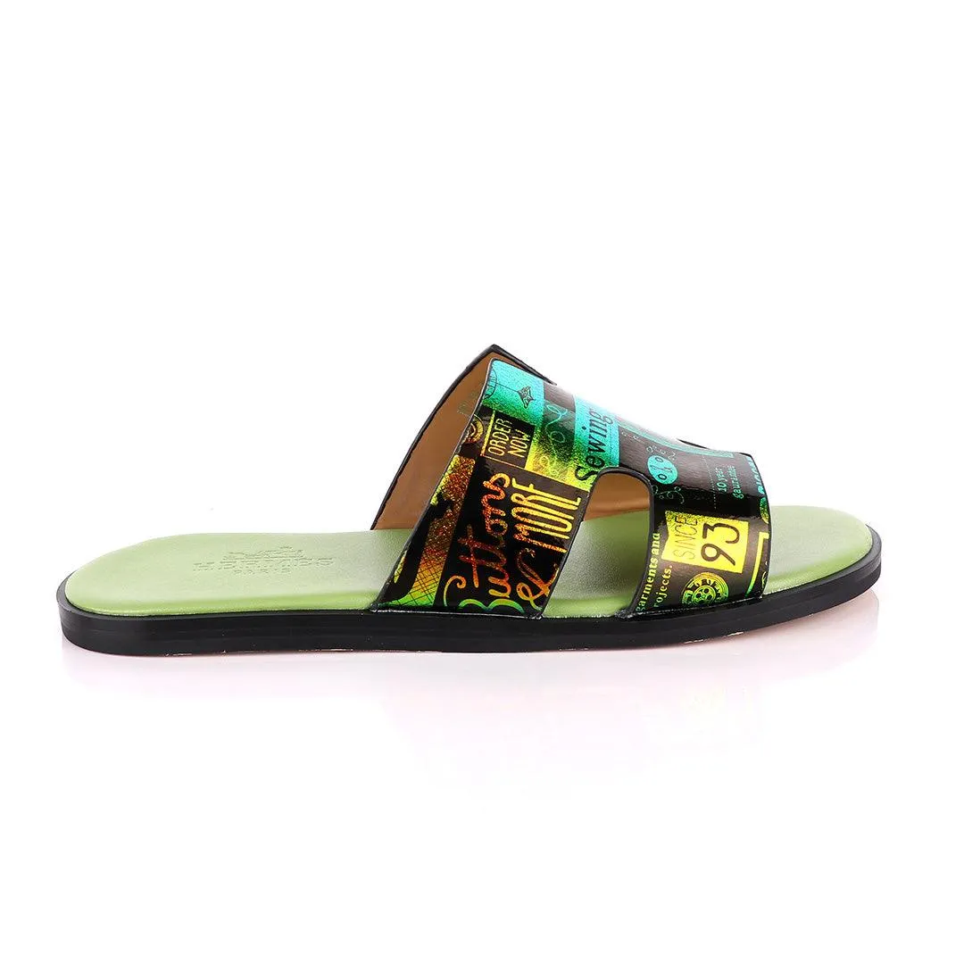 Hermes Paris Chameleon Green Design Leather Slippers