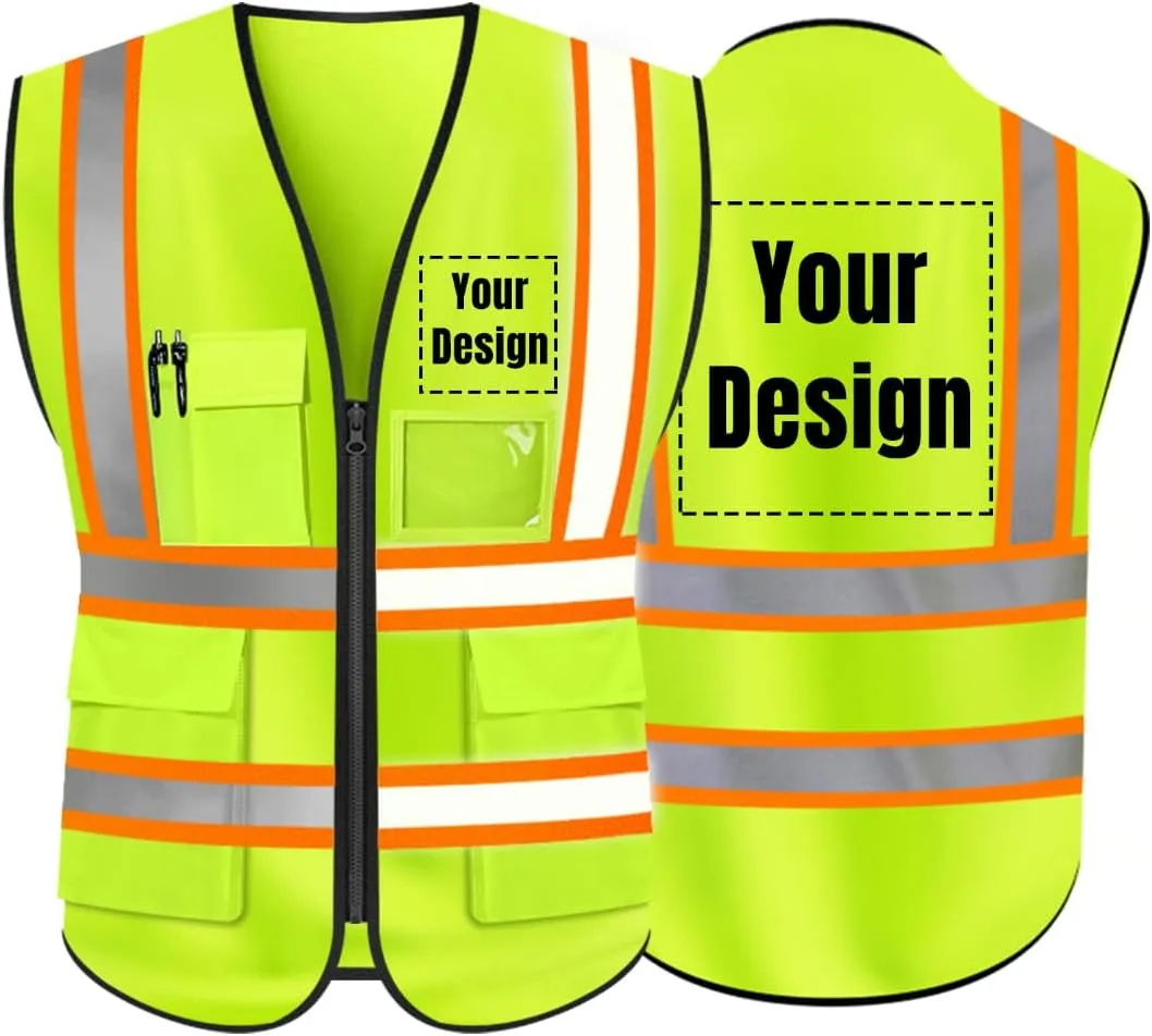 High Visibility Reflective Safety Vest Customize Logo With 5 Pockets Hi Vis Vest Outdoor Protective Workwear