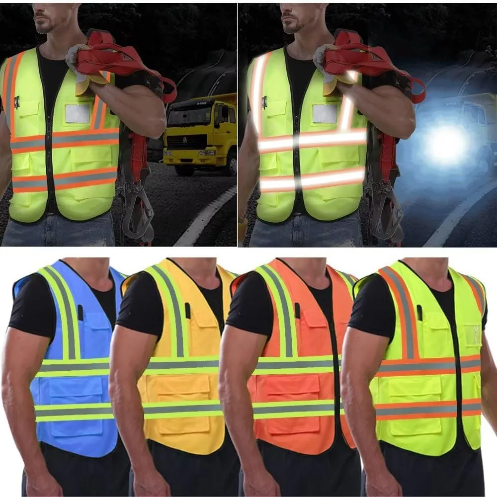 High Visibility Reflective Safety Vest Customize Logo With 5 Pockets Hi Vis Vest Outdoor Protective Workwear