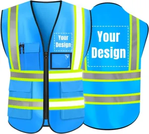 High Visibility Reflective Safety Vest Customize Logo With 5 Pockets Hi Vis Vest Outdoor Protective Workwear