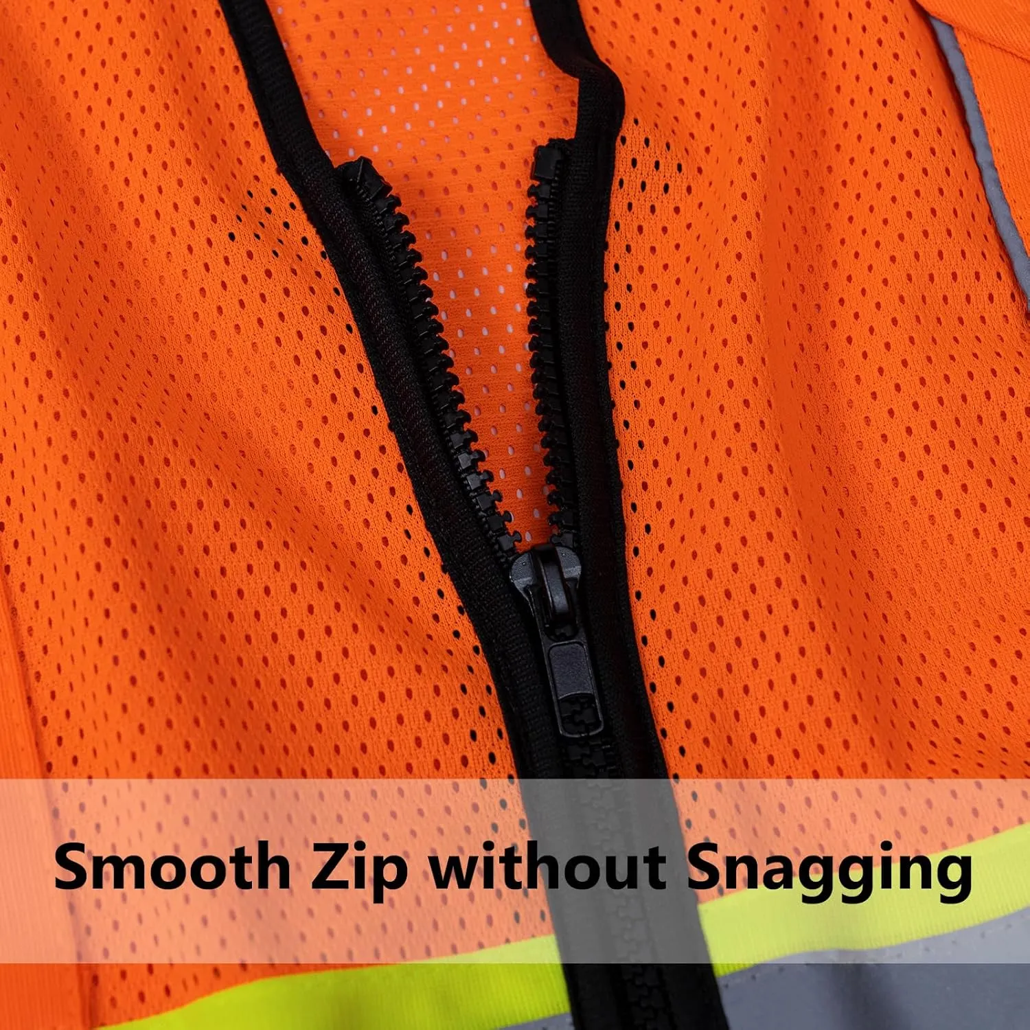 High Visibility Vest with Pockets Zipper for Men Women,Construction Vest with Reflective Strips,Hi Vis Class 3